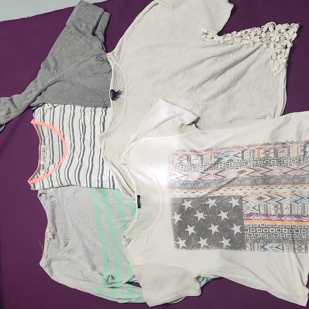5 pc Womens L shirt lot Mossimo sweater blouse large gray turquoise shirts top